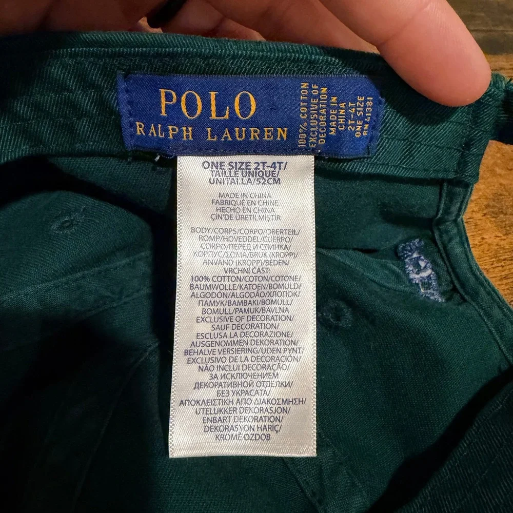 Polo Ralph Lauren Toddler Polo Bear Football Hat Green Cotton Cap 2T-4T